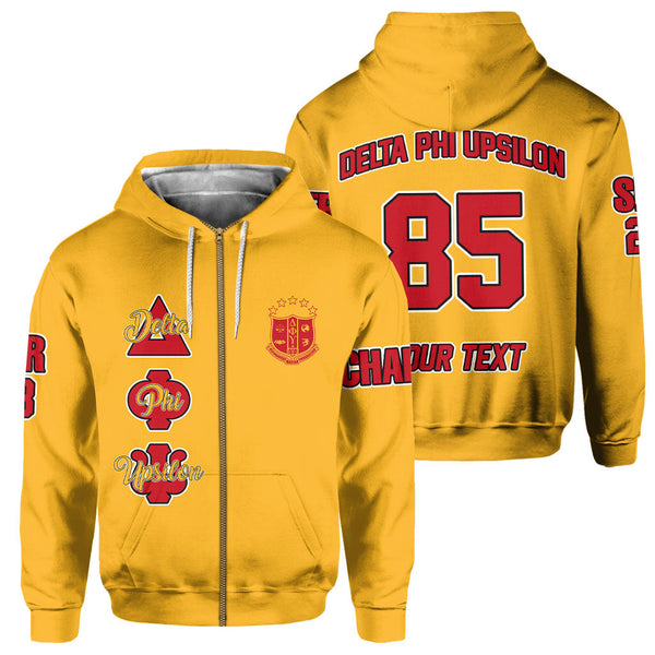 Fraternity Hoodie - Personalized Delta Phi Upsilon Zip Hoodie Original Yellow Style