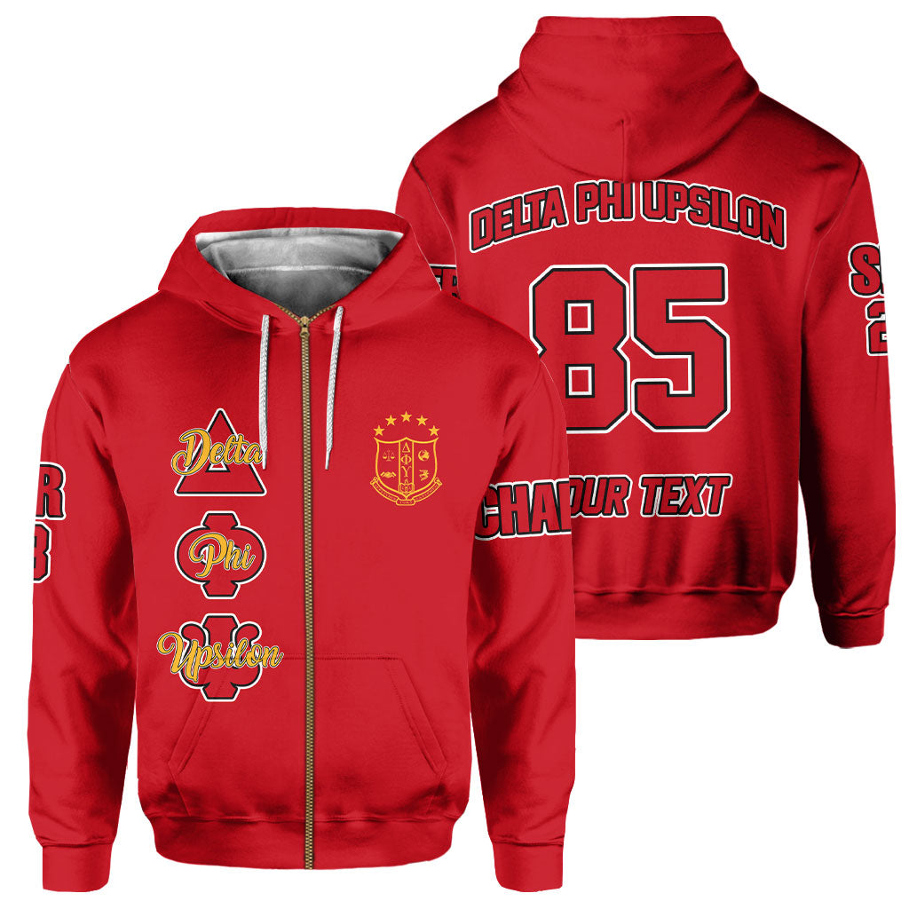 Fraternity Hoodie - Personalized Delta Phi Upsilon Zip Hoodie Original Red Style