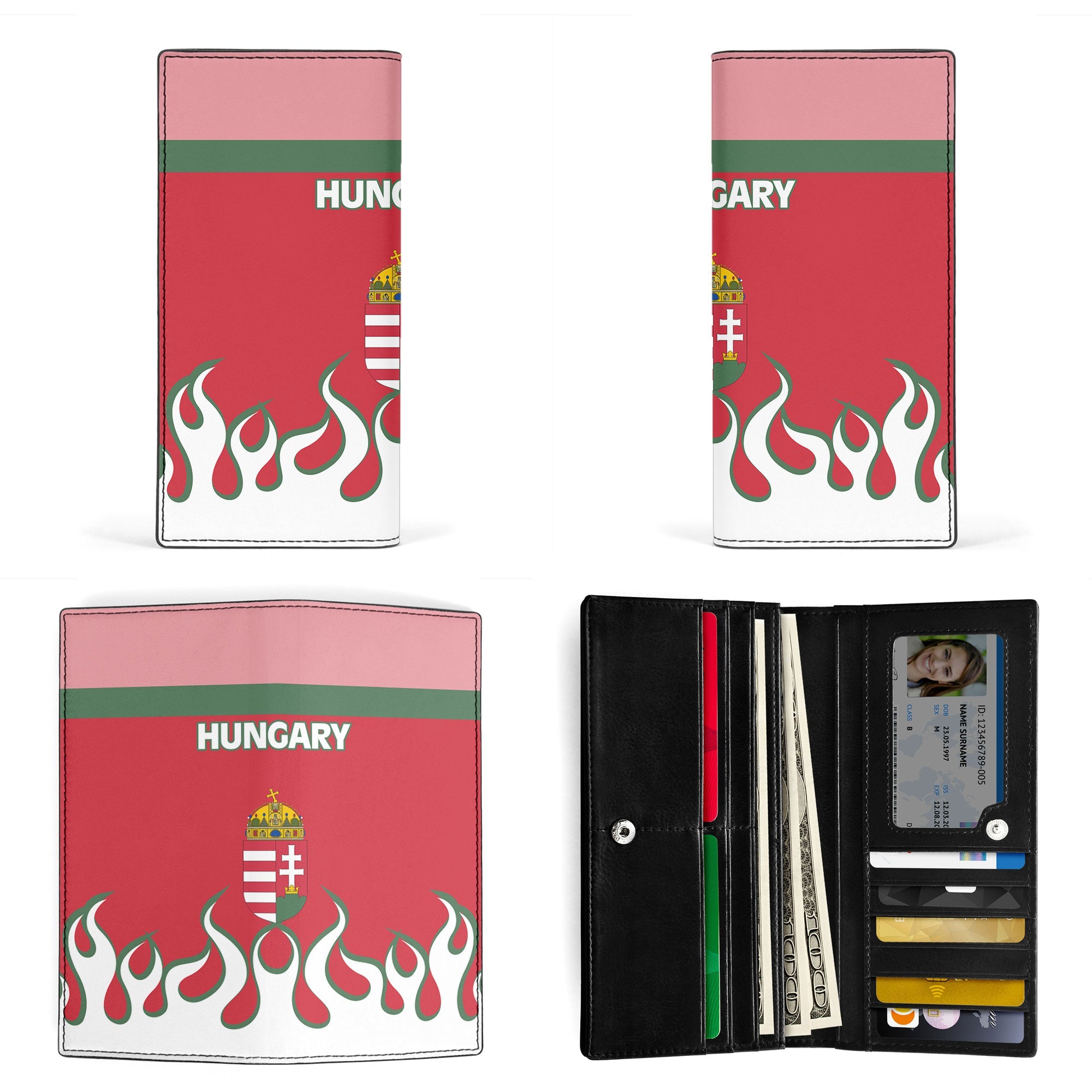 Hungary Leather Wallet Flag & Coat Of Arms Fire Hockey Style