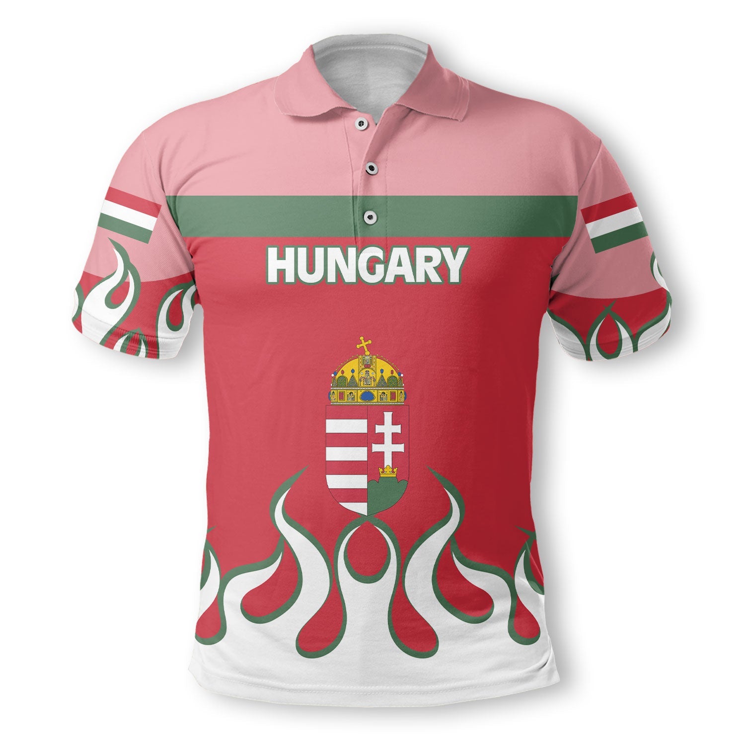 Hungary Polo Shirt Flag & Coat Of Arms Fire Hockey Style