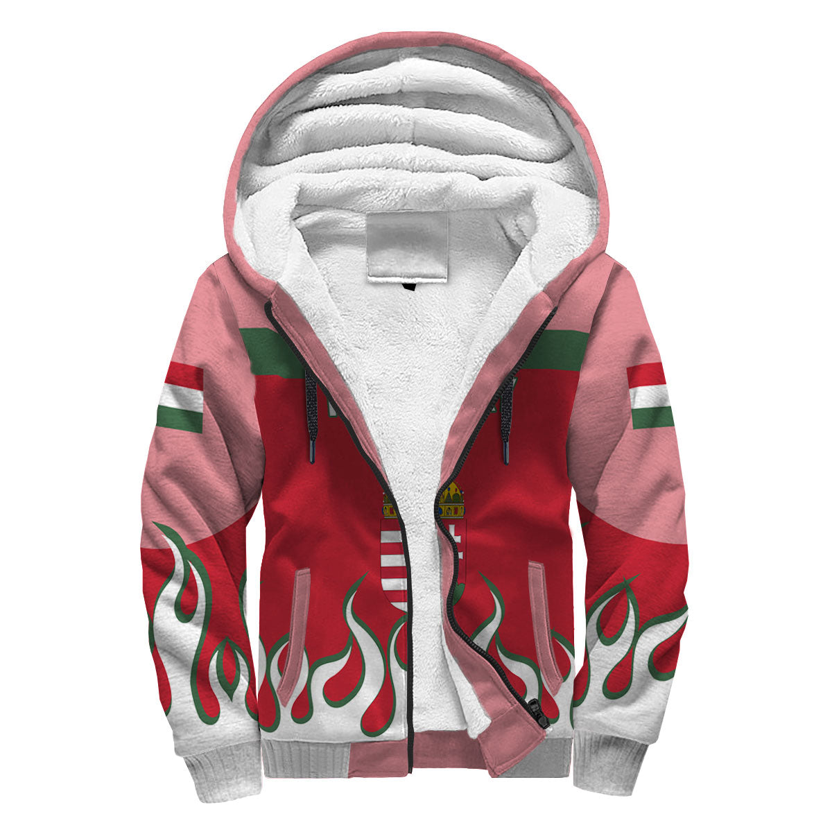 Hungary Sherpa Hoodie Flag & Coat Of Arms Fire Hockey Style