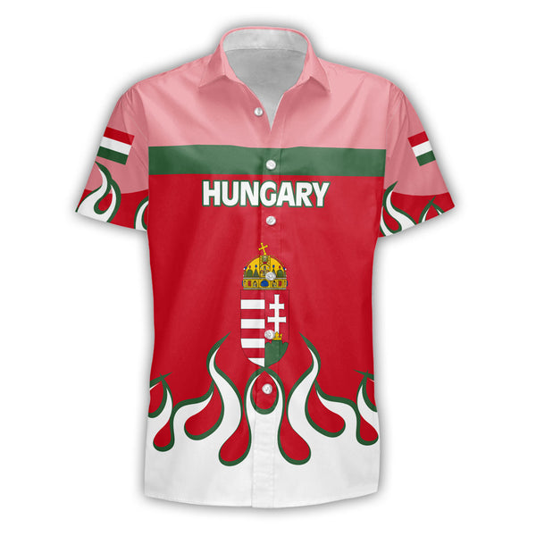 Hungary Short Sleeve Shirt Flag & Coat Of Arms Fire Hockey Style