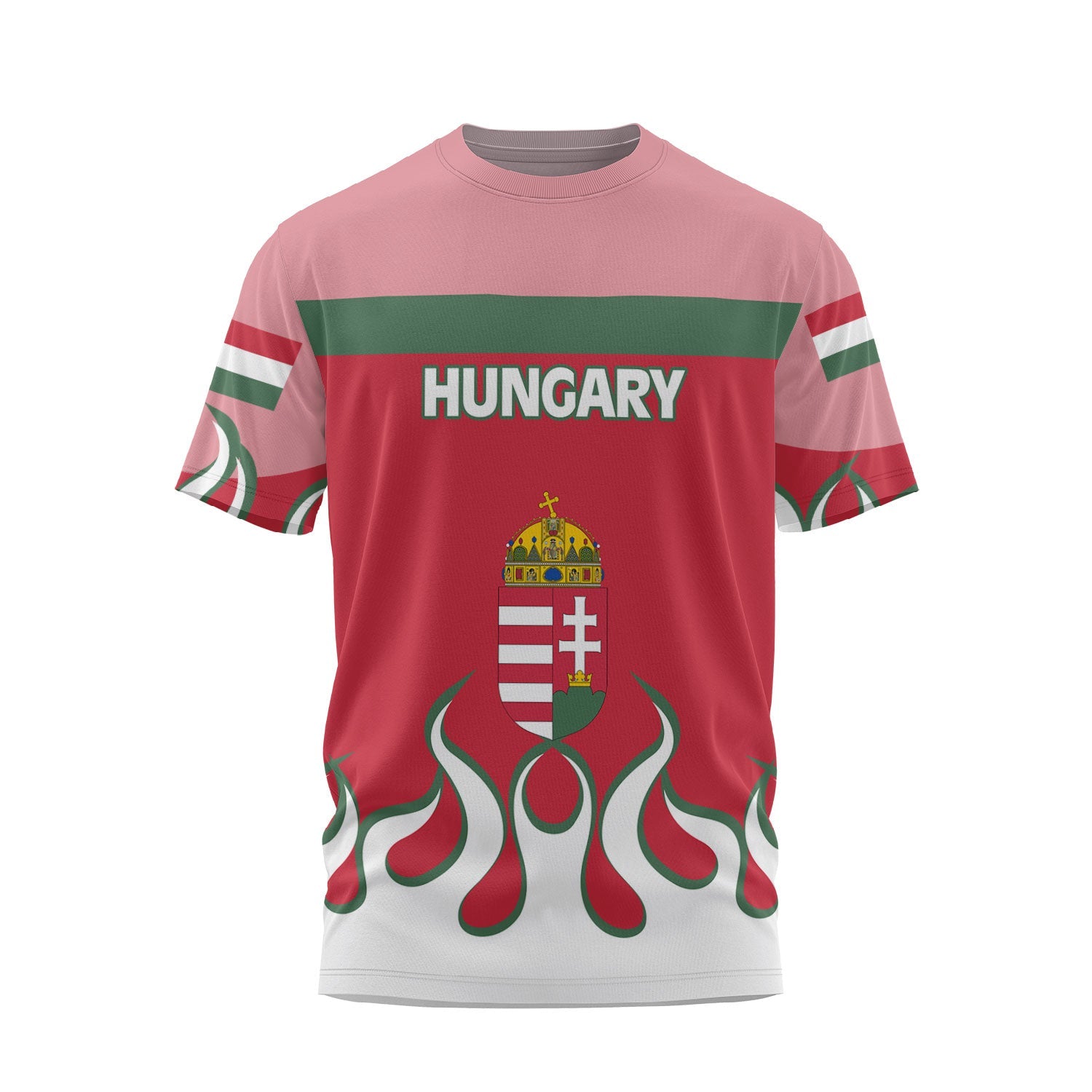 Hungary T Shirt Flag & Coat Of Arms Fire Hockey Style