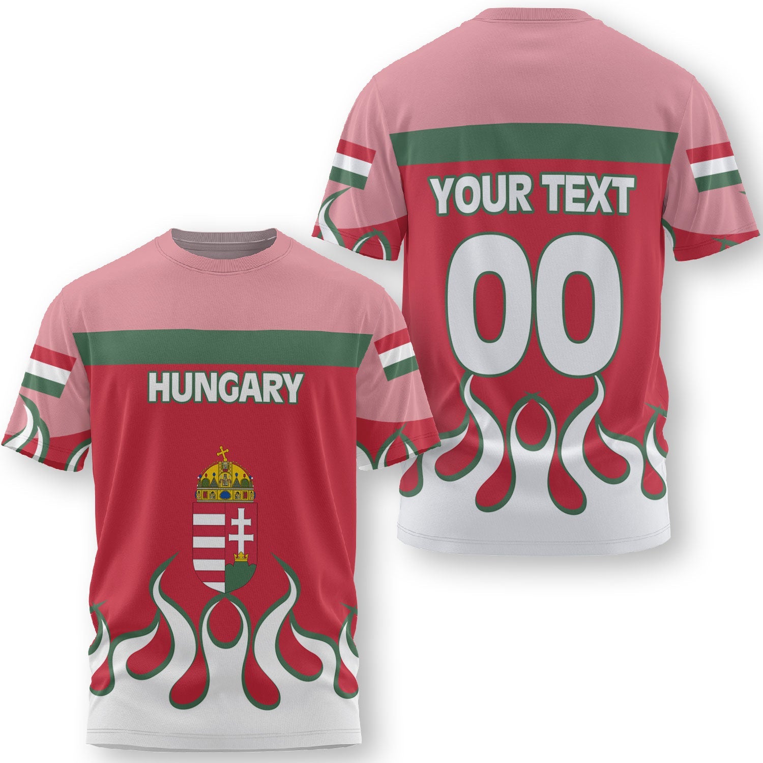 Hungary T Shirt Flag & Coat Of Arms Fire Hockey Style