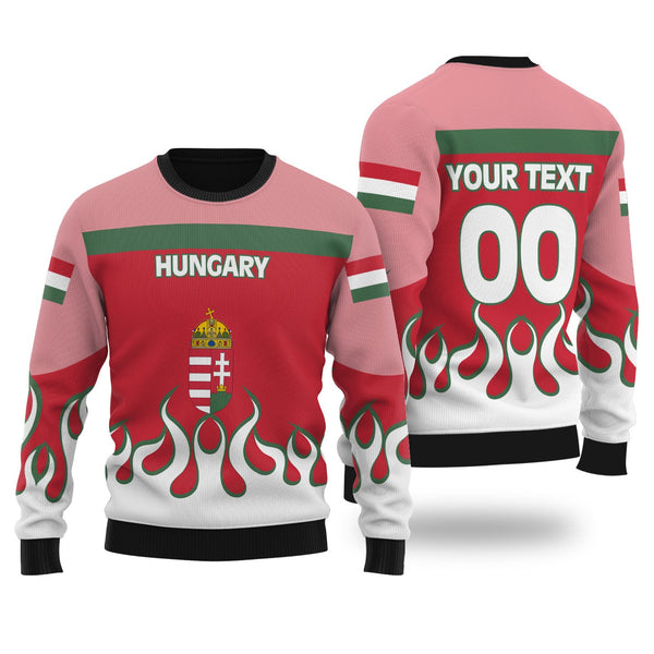 Hungary Ugly Sweater Flag & Coat Of Arms Fire Hockey Style