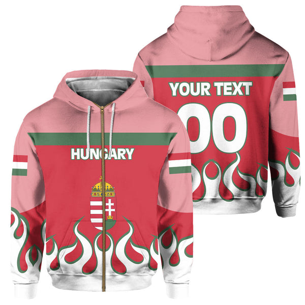 Hungary Zip Hoodie Flag & Coat Of Arms Fire Hockey Style