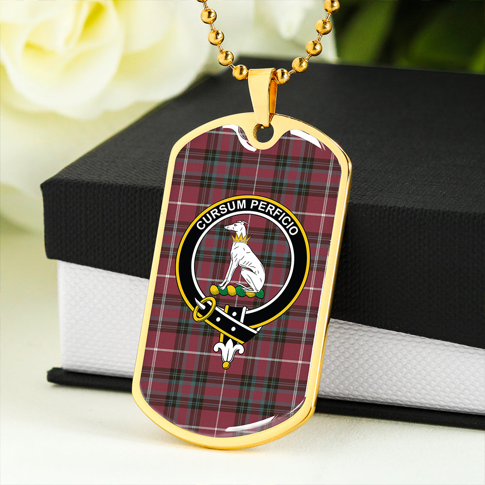 Hunter of Bute (Hunter Maroon) Weathered Clan Badge Classic Tartan Dog Tag Necklace
