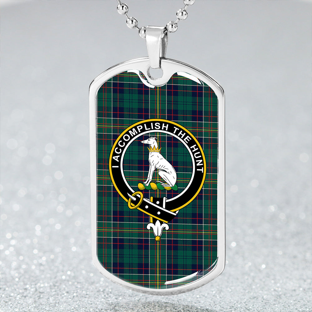 Hunter of Hunterston (Michael of Hunterston) Modern Clan Badge Classic Tartan Dog Tag Necklace
