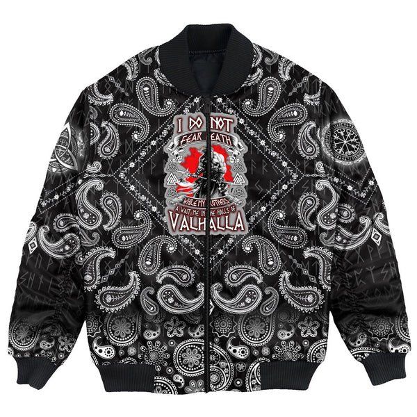 Viking Bomber Jacket I Do Not Fear Death with Bandana Paisley Style