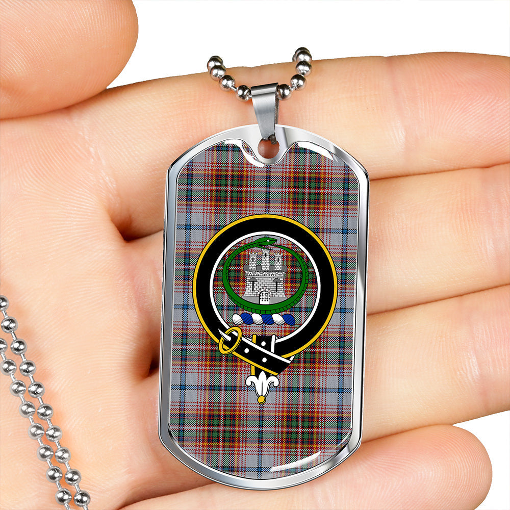 Innes Red Dress Weathered Clan Badge Classic Tartan Dog Tag Necklace