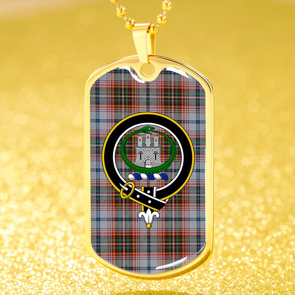 Innes Red Dress Weathered Clan Badge Classic Tartan Dog Tag Necklace