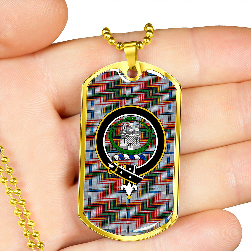Innes Red Dress Weathered Clan Badge Classic Tartan Dog Tag Necklace