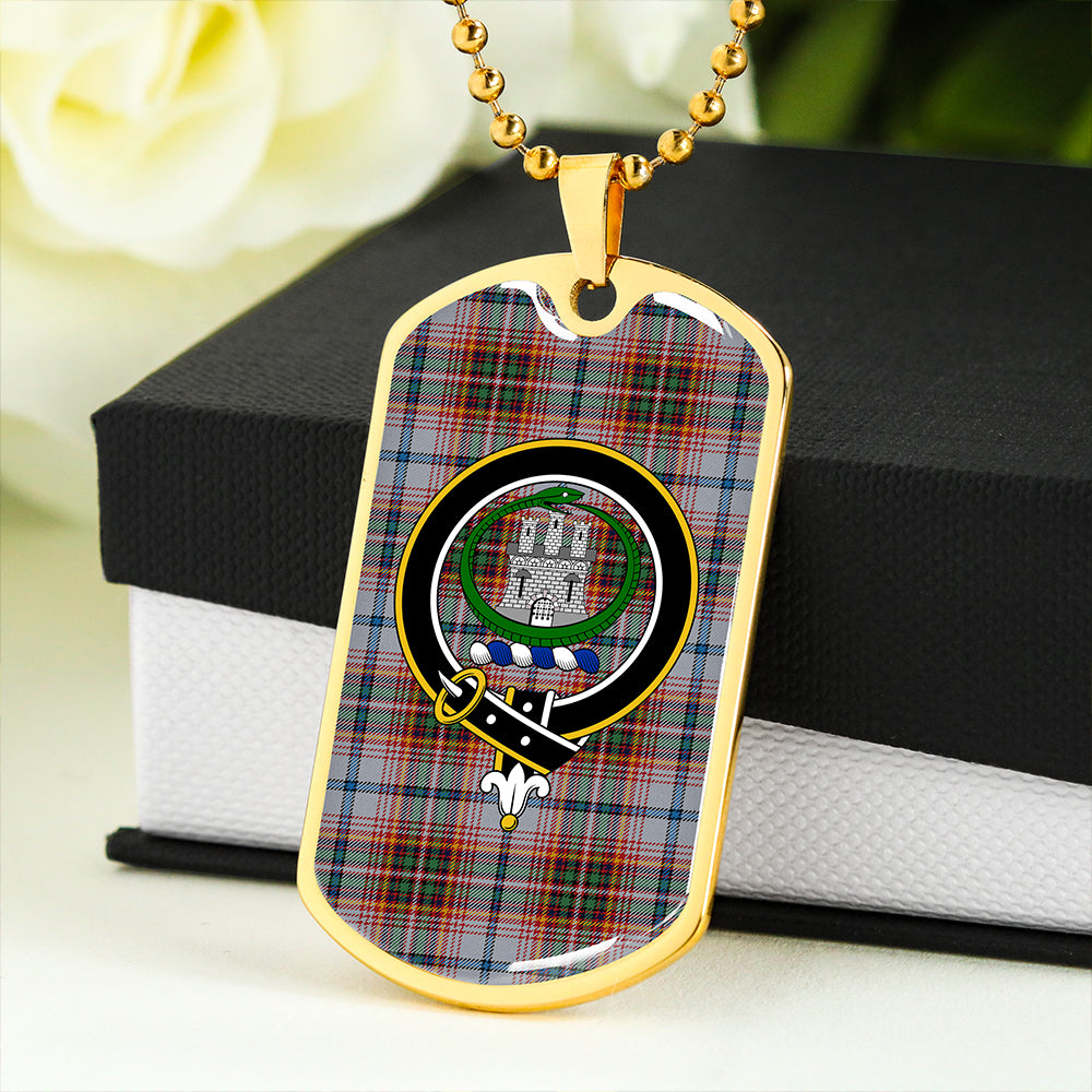 Innes Red Dress Weathered Clan Badge Classic Tartan Dog Tag Necklace