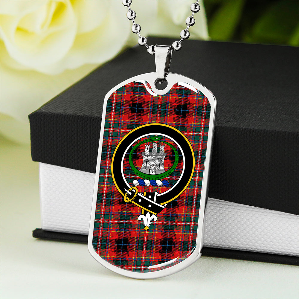 Innes Red Weathered Clan Badge Classic Tartan Dog Tag Necklace