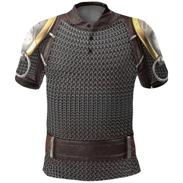 Viking Polo Shirt Iron Chain Armor On Isolated White