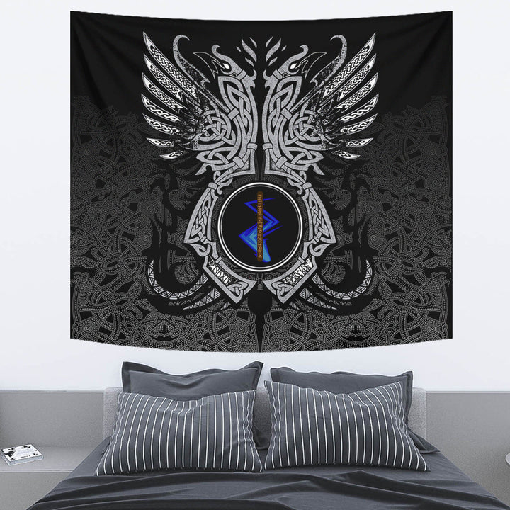 Viking Tapestry Isa Rune Raven Tattoo
