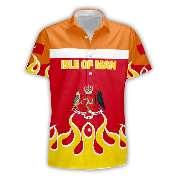 Isle of Man Short Sleeve Shirt Flag & Coat Of Arms Fire Hockey Style