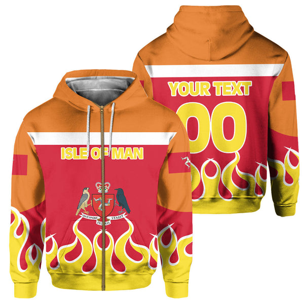 Isle of Man Zip Hoodie Flag & Coat Of Arms Fire Hockey Style