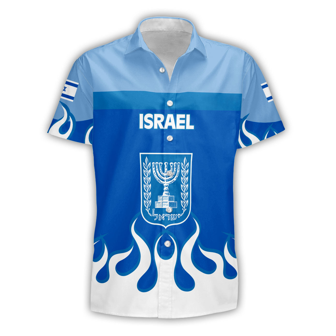 Israel Short Sleeve Shirt Flag & Coat Of Arms Fire Hockey Style