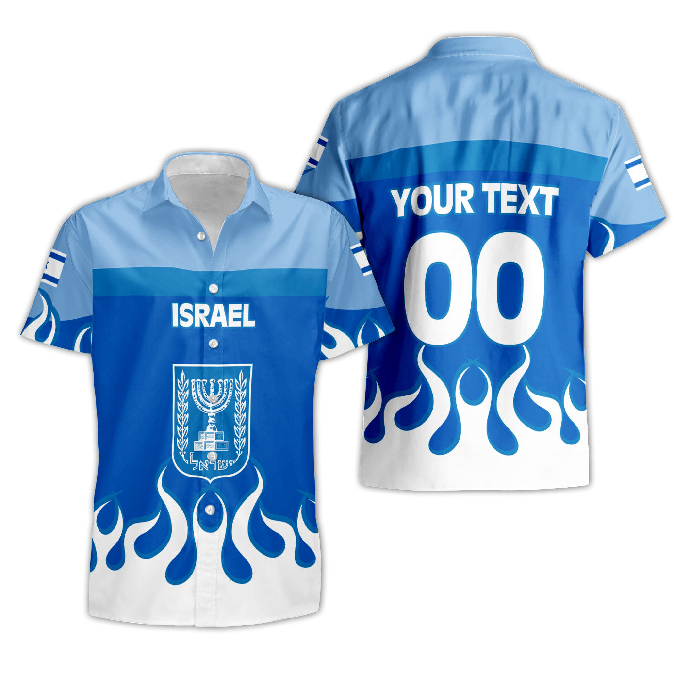 Israel Short Sleeve Shirt Flag & Coat Of Arms Fire Hockey Style