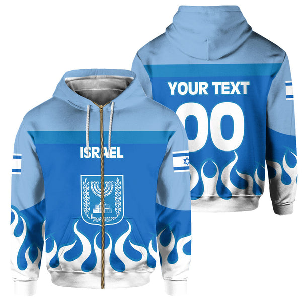 Israel Zip Hoodie Flag & Coat Of Arms Fire Hockey Style