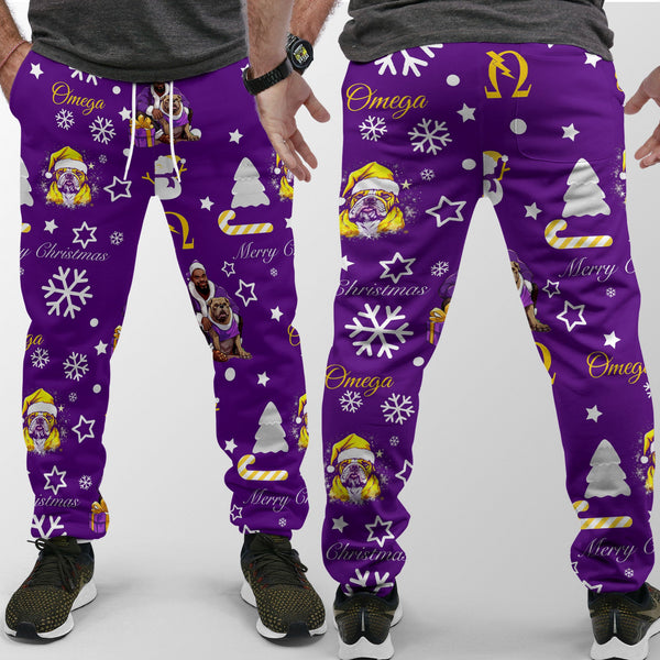 Fraternity Pant - OPP Christmas Jogger Pant Bulldog Purple Pattern Style