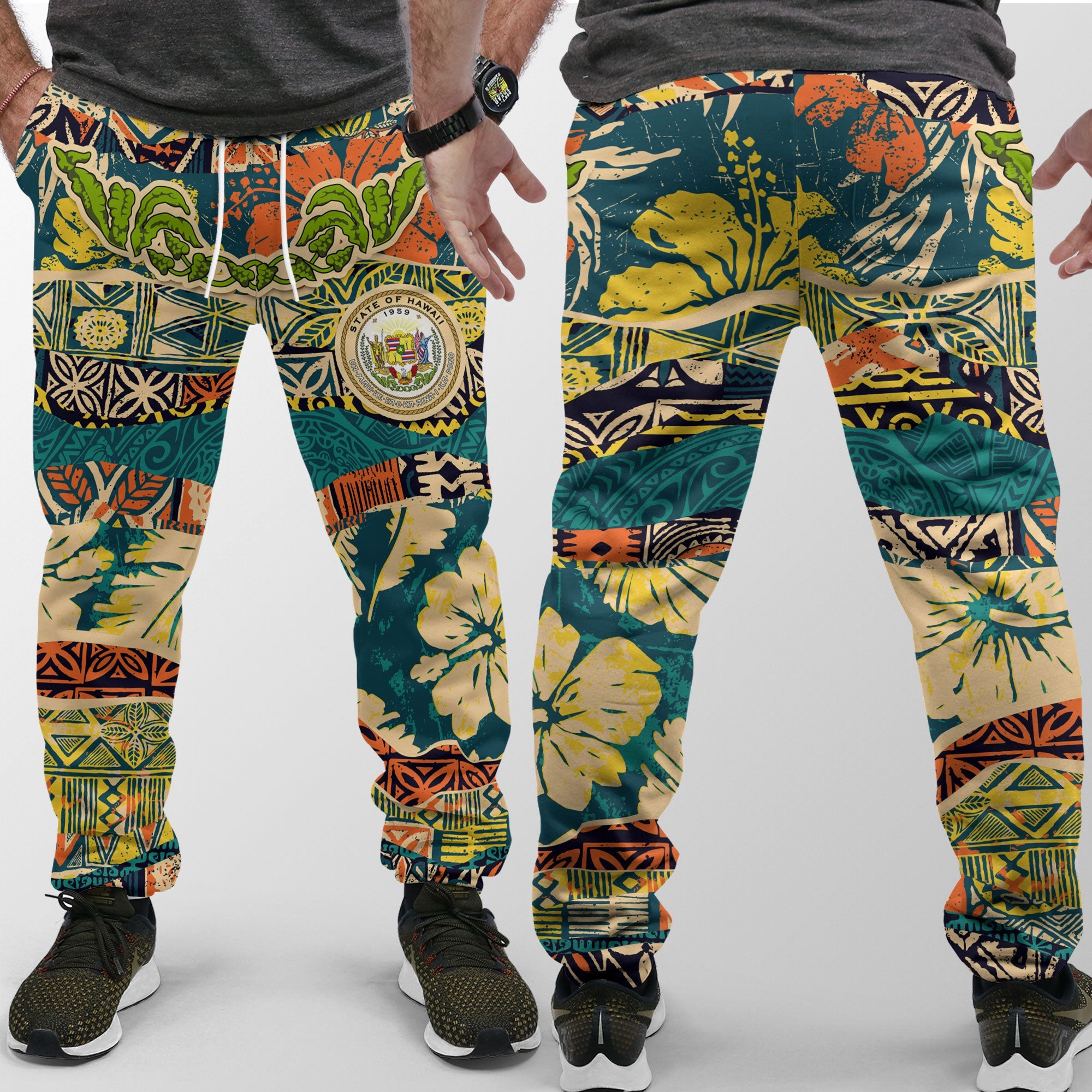 Hawaii Flag Jogger Pant Coat Of Arm Style