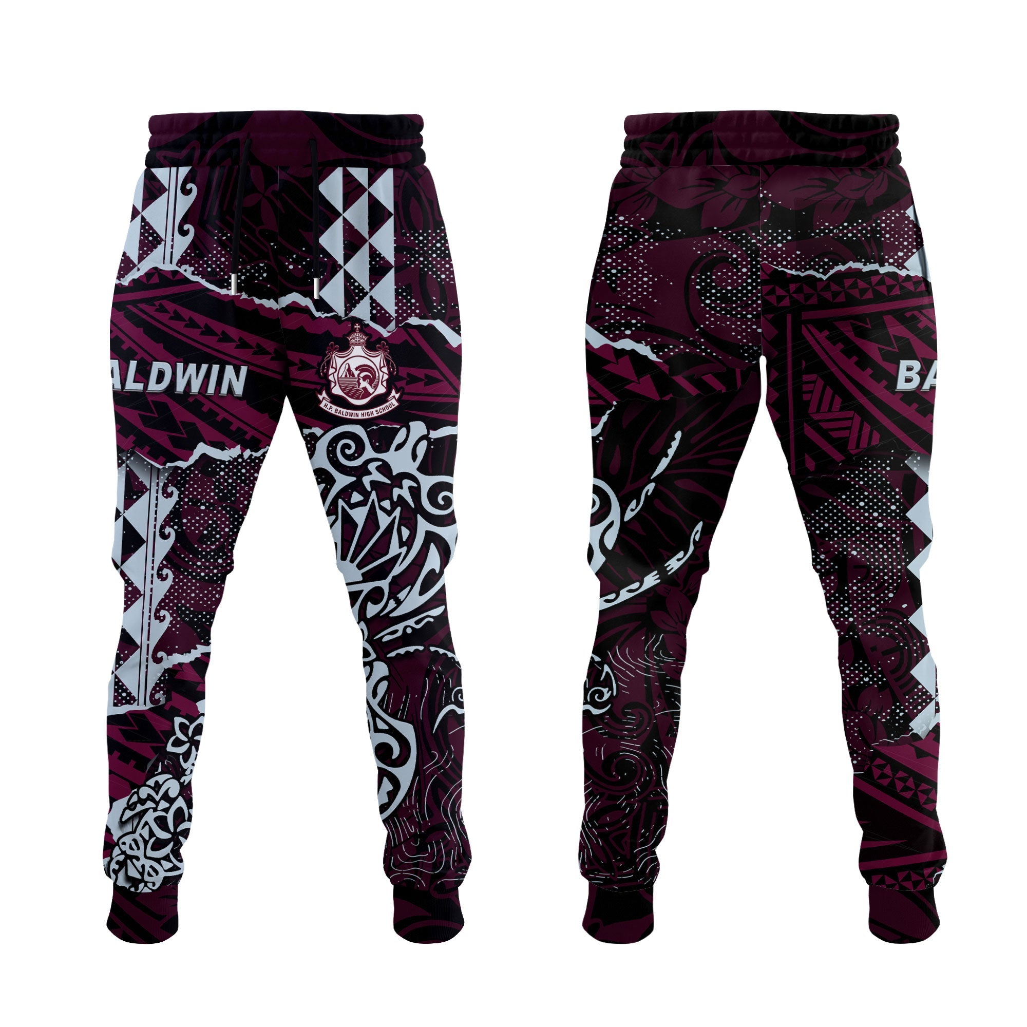 Hawaii Baldwin High School Jogger Pant Polynesian Turtle Style