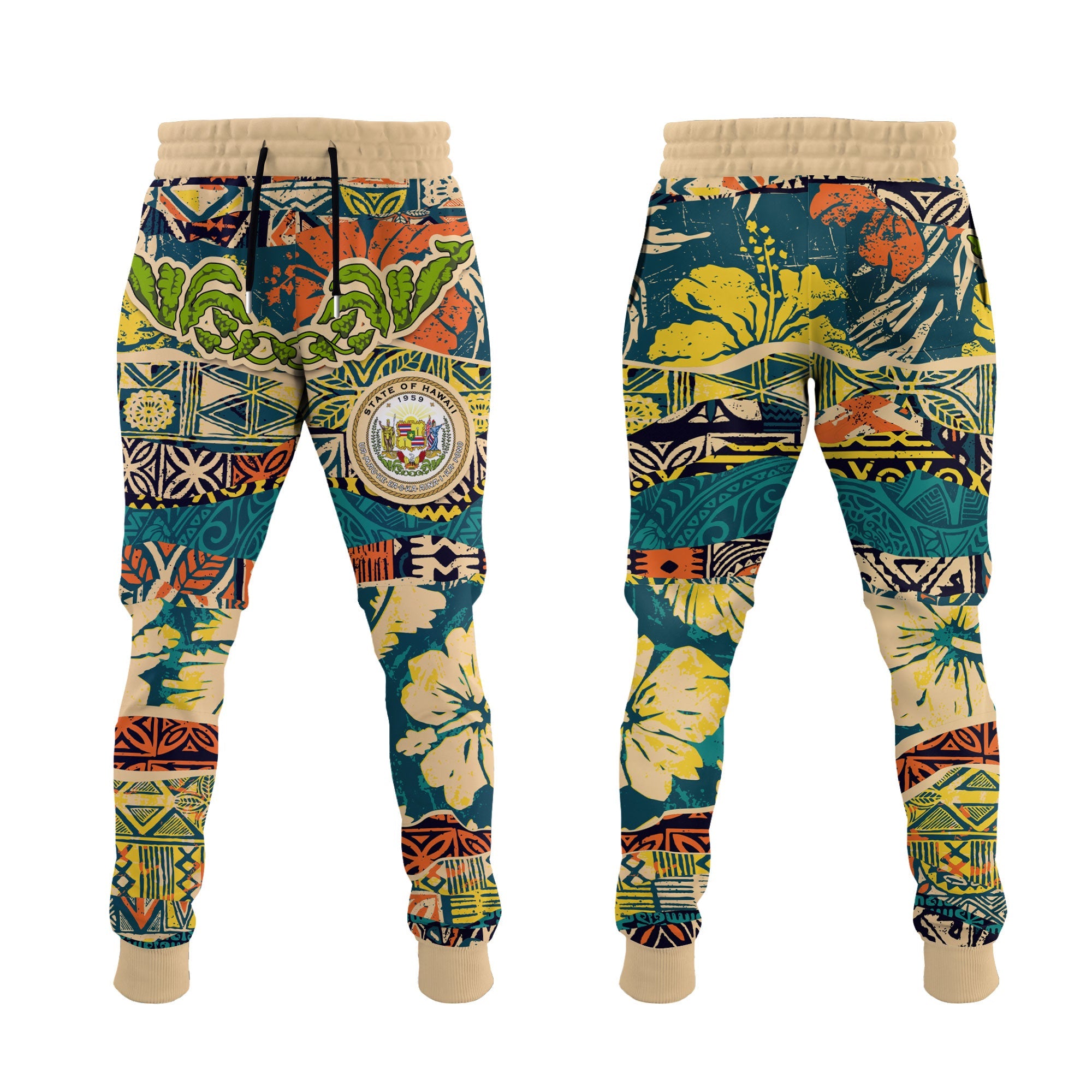 Hawaii Flag Jogger Pant Coat Of Arm Style