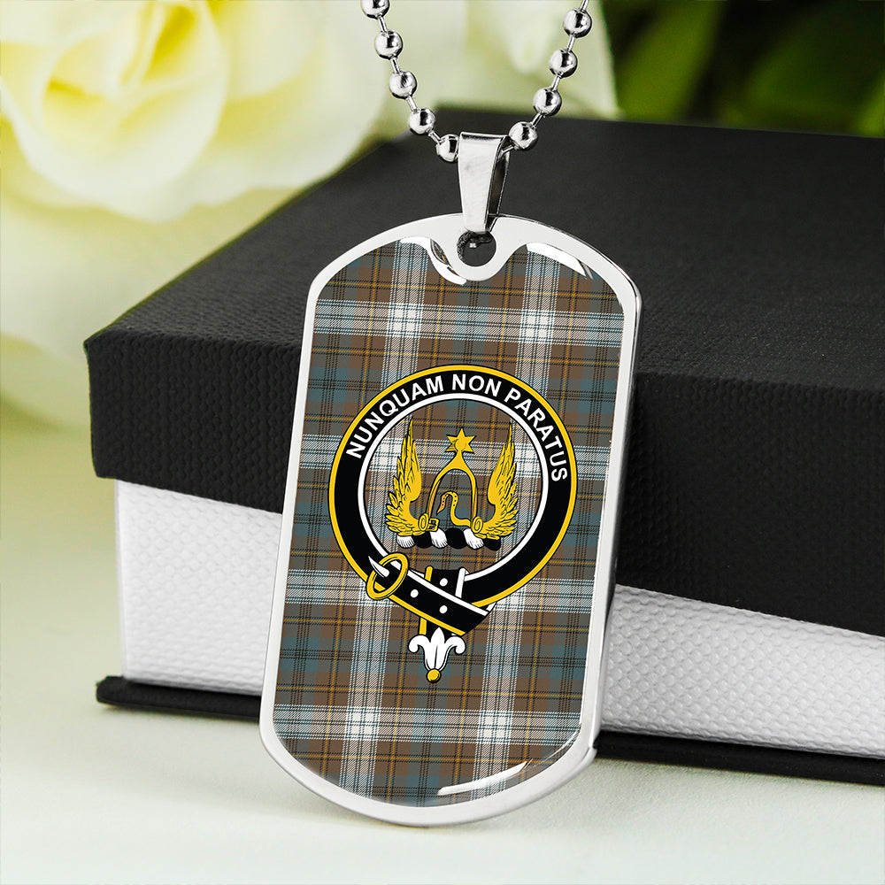 Johnstone Dress (Johnson Dress) Weathered Clan Badge Classic Tartan Dog Tag Necklace