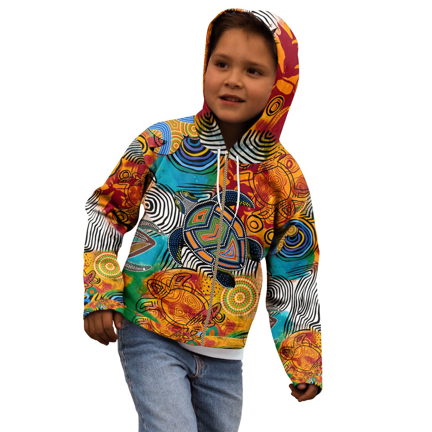 Aboriginal Kid Zip Hoodie urtle Indigenous Art