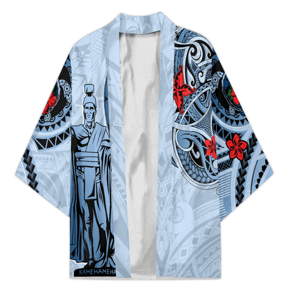 Custom King Kamehameha Hawaiian Kimono Sea Green Plumeria Style