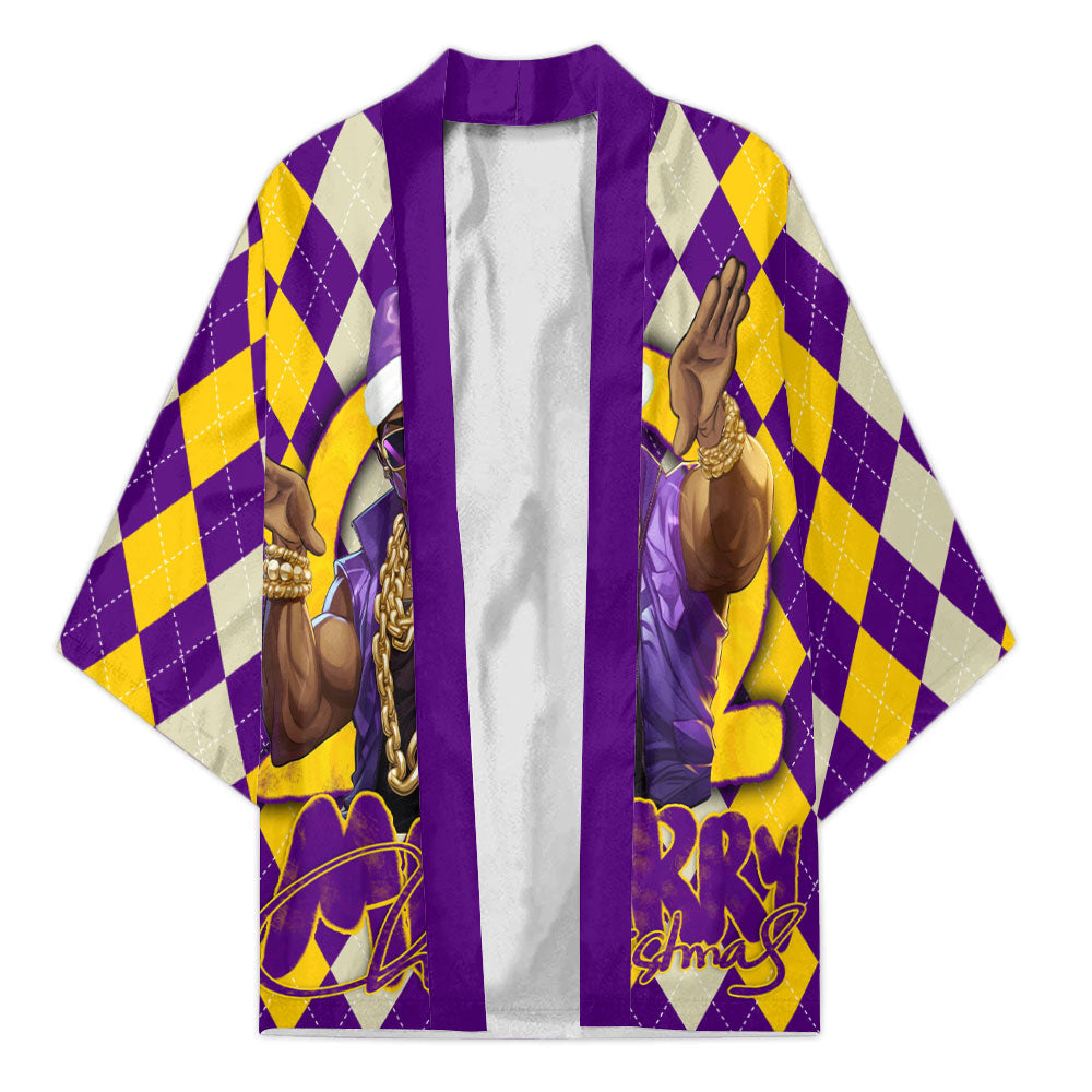 Fraternity Kimono - OPP Christmas Kimono Bulldog Purple Gold Caro Pattern Style