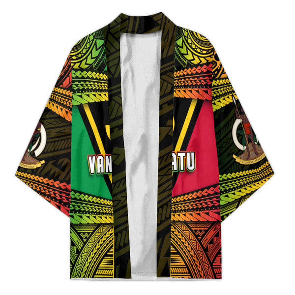 Custom Vanuatu Flag & Coat Of Arms Kimono Reggae Style