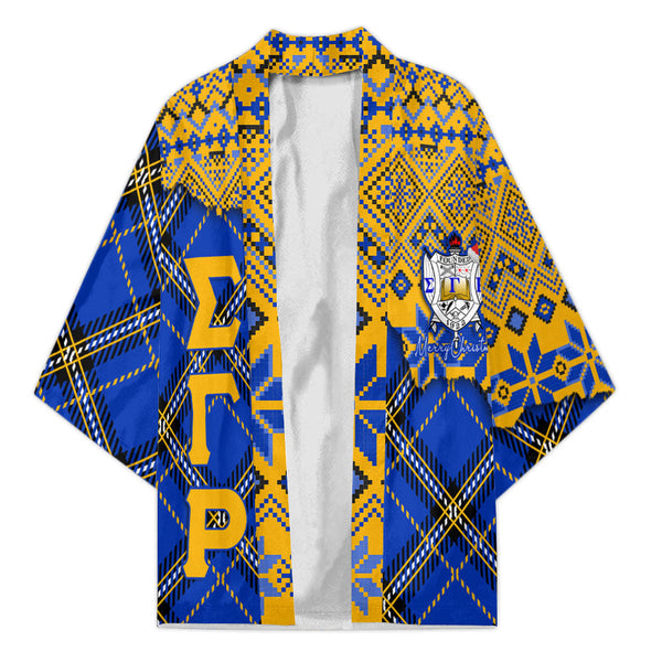 Sorority Kimono - Christmas Sigma Gamma Rho Girl Kimono Plaid Background Style