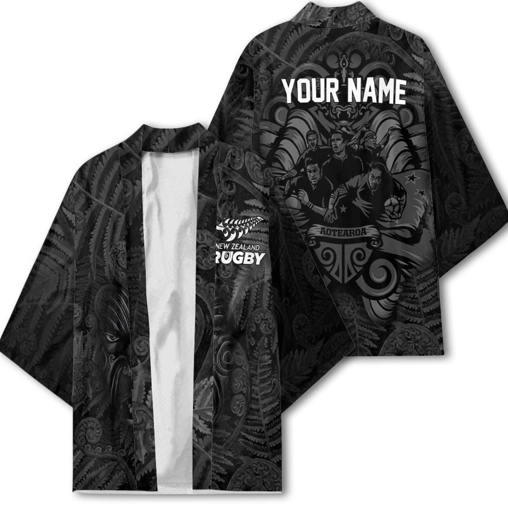 Custom New Zealand Rugby Kimono Silver Fern & Maori Warrior Style