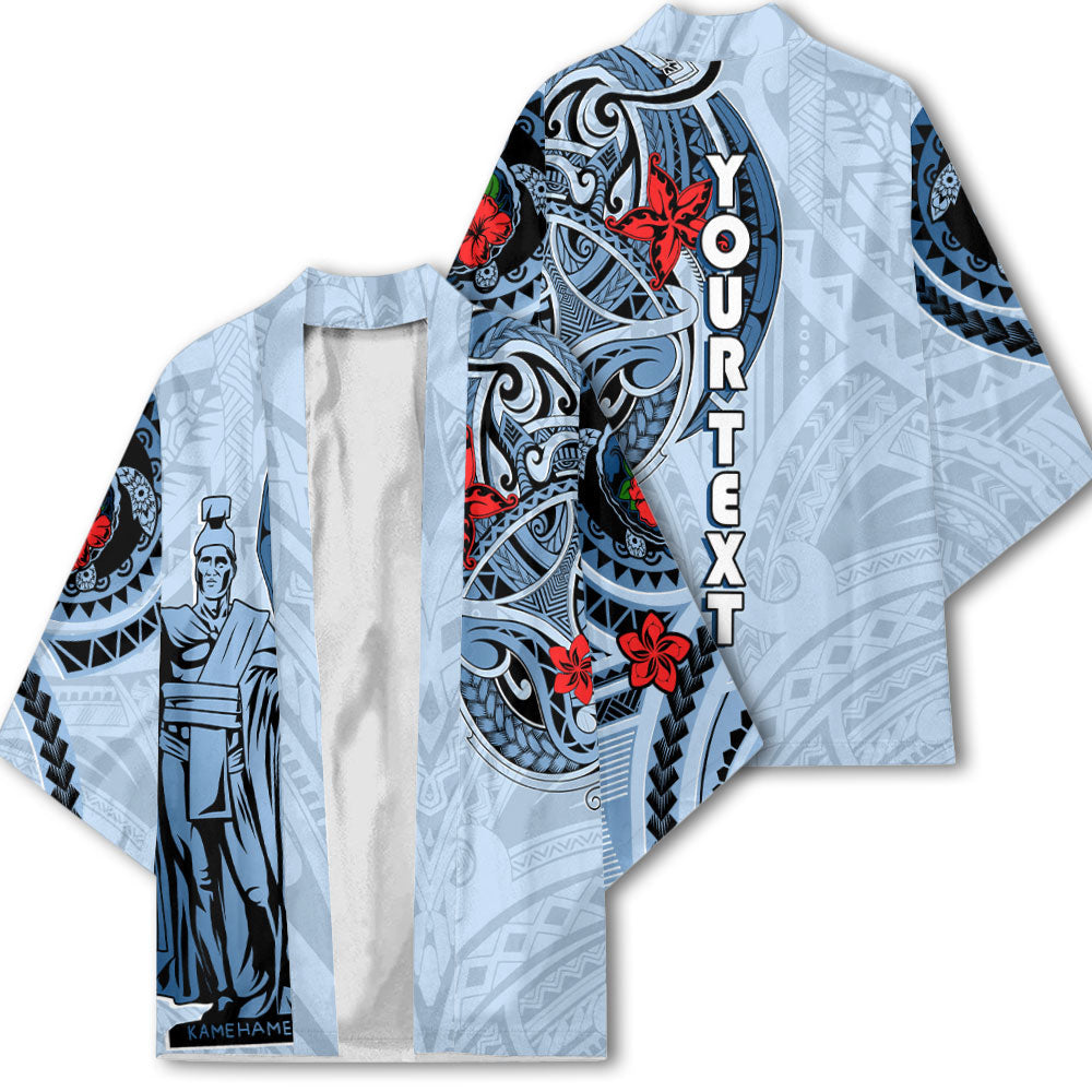 Custom King Kamehameha Hawaiian Kimono Sea Green Plumeria Style