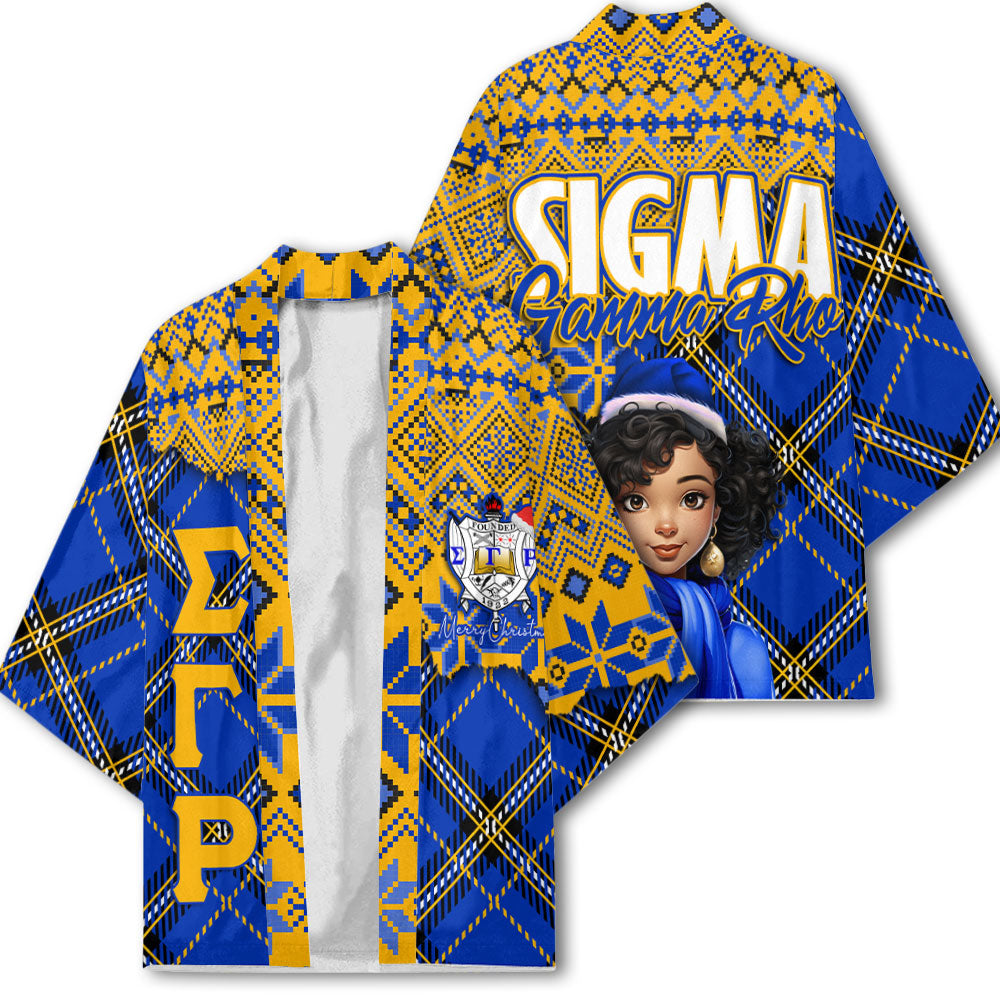 Sorority Kimono - Christmas Sigma Gamma Rho Girl Kimono Plaid Background Style