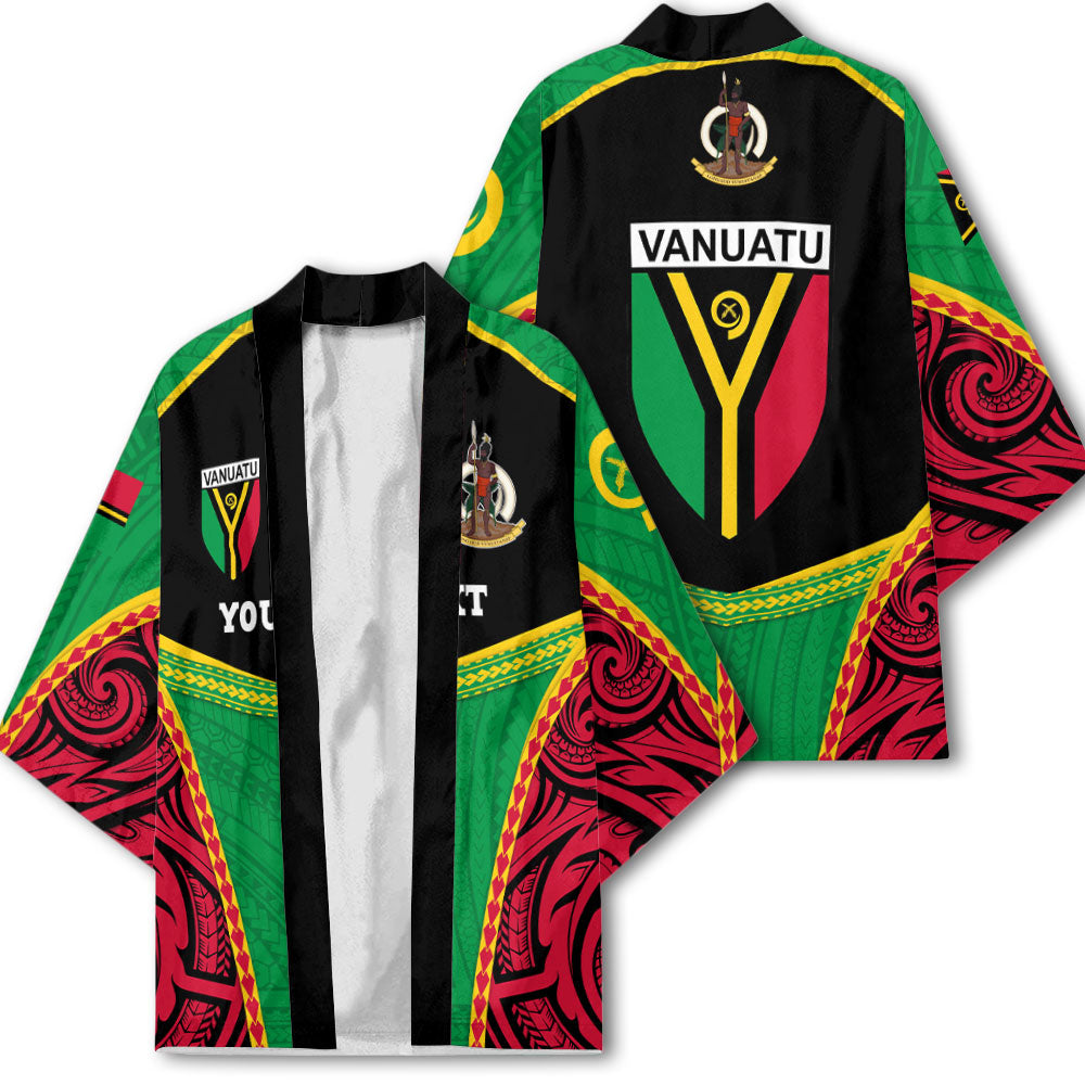 Custom Vanuatu Flag & Coat Of Arms Kimono Black Style