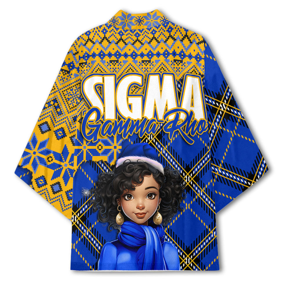 Sorority Kimono - Christmas Sigma Gamma Rho Girl Kimono Plaid Background Style