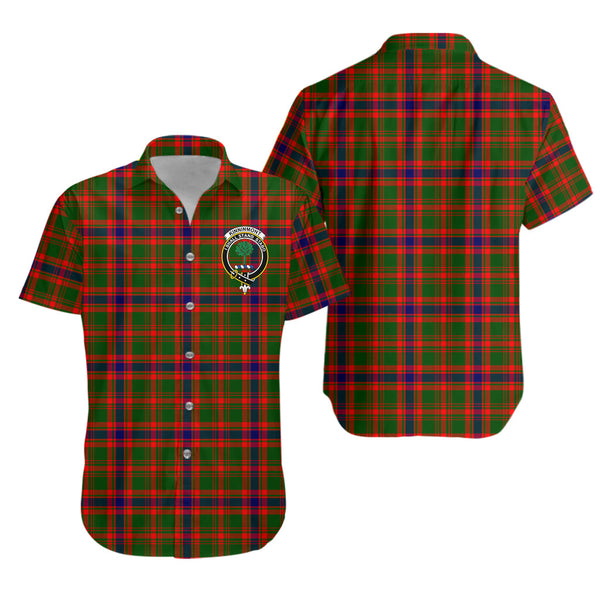 Scottish Tartan Kinninmont Clan Short Sleeve Casual Shirt Crest Style