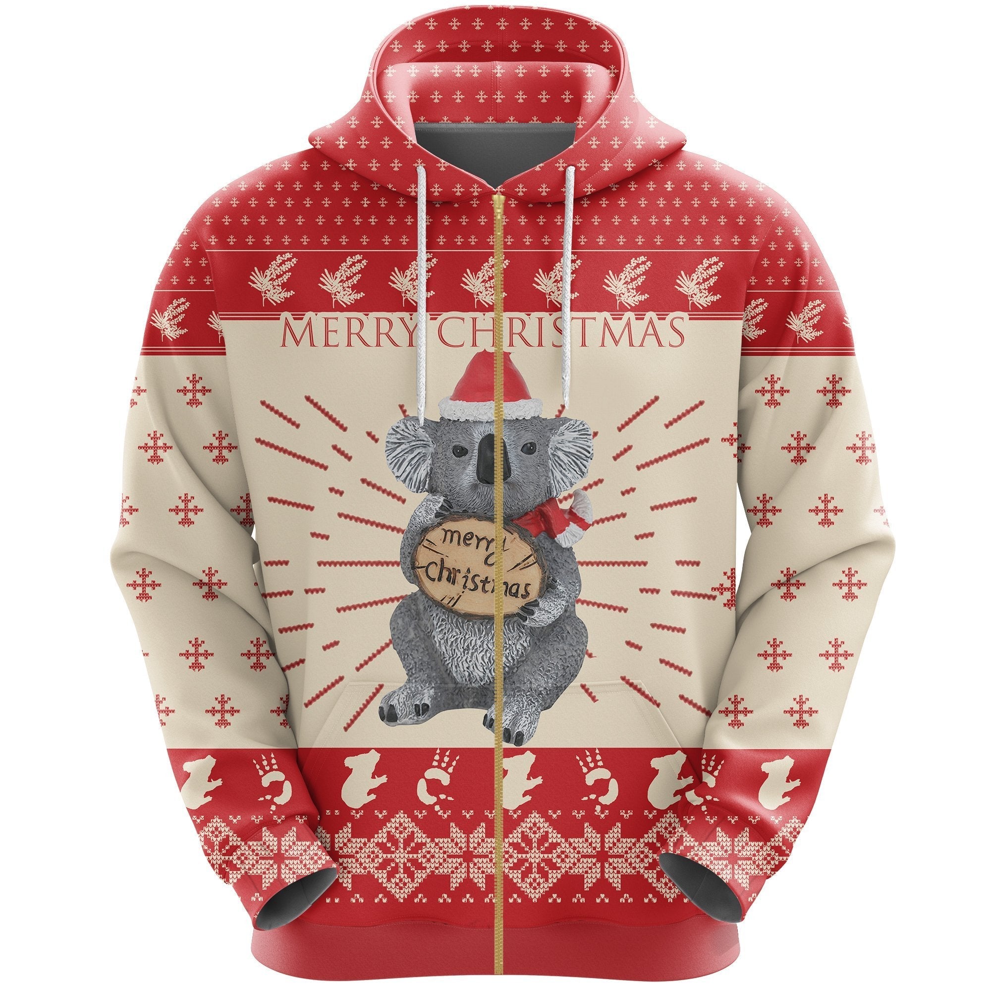 Christmas Zip Hoodie - Koala Hoodie Kangaroo Snowflakes All Over Print Unisex