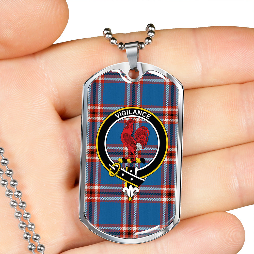 Laing of Archiestown (Lang of Archiestown) Ancient Clan Badge Classic Tartan Dog Tag Necklace