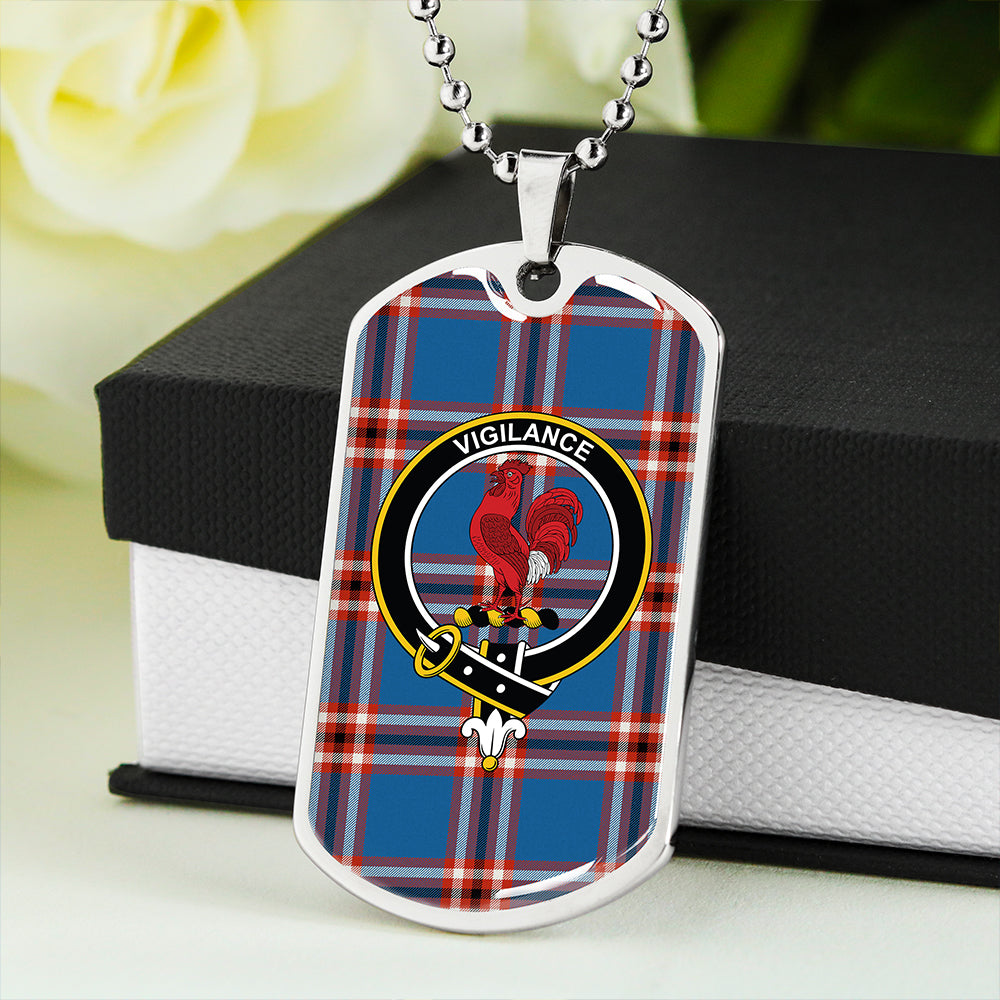 Laing of Archiestown (Lang of Archiestown) Ancient Clan Badge Classic Tartan Dog Tag Necklace