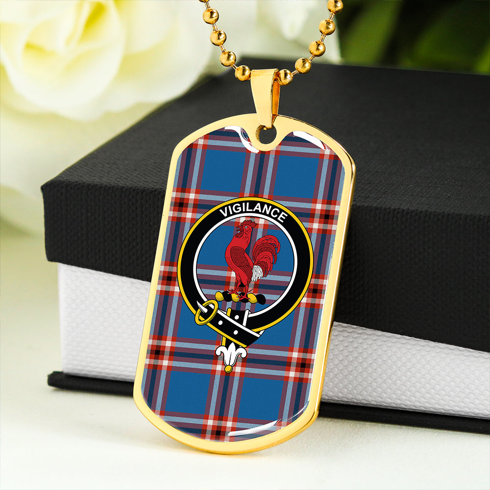 Laing of Archiestown (Lang of Archiestown) Ancient Clan Badge Classic Tartan Dog Tag Necklace