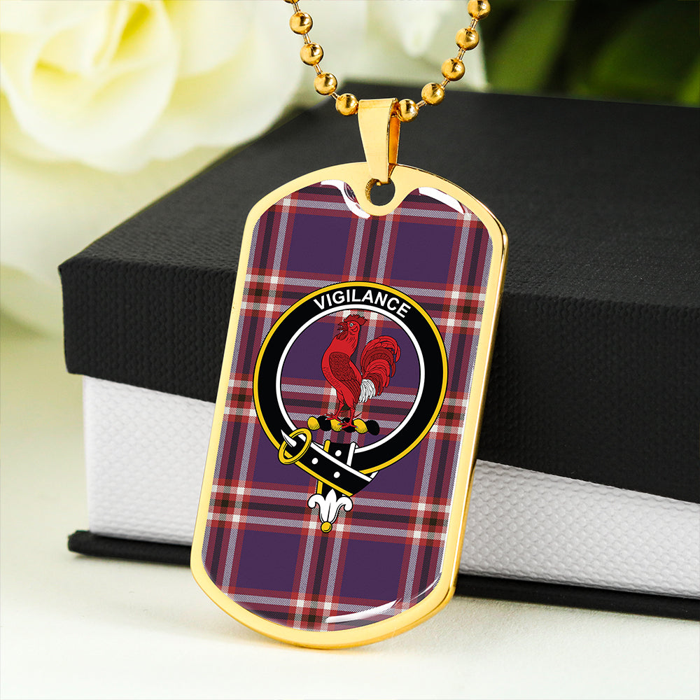 Laing of Archiestown (Lang of Archiestown) Weathered Clan Badge Classic Tartan Dog Tag Necklace