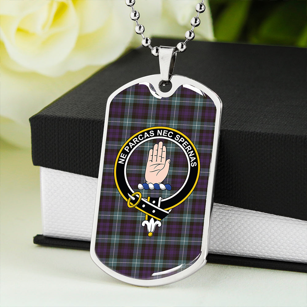 Lamont (MacLamont) Weathered Clan Badge Classic Tartan Dog Tag Necklace