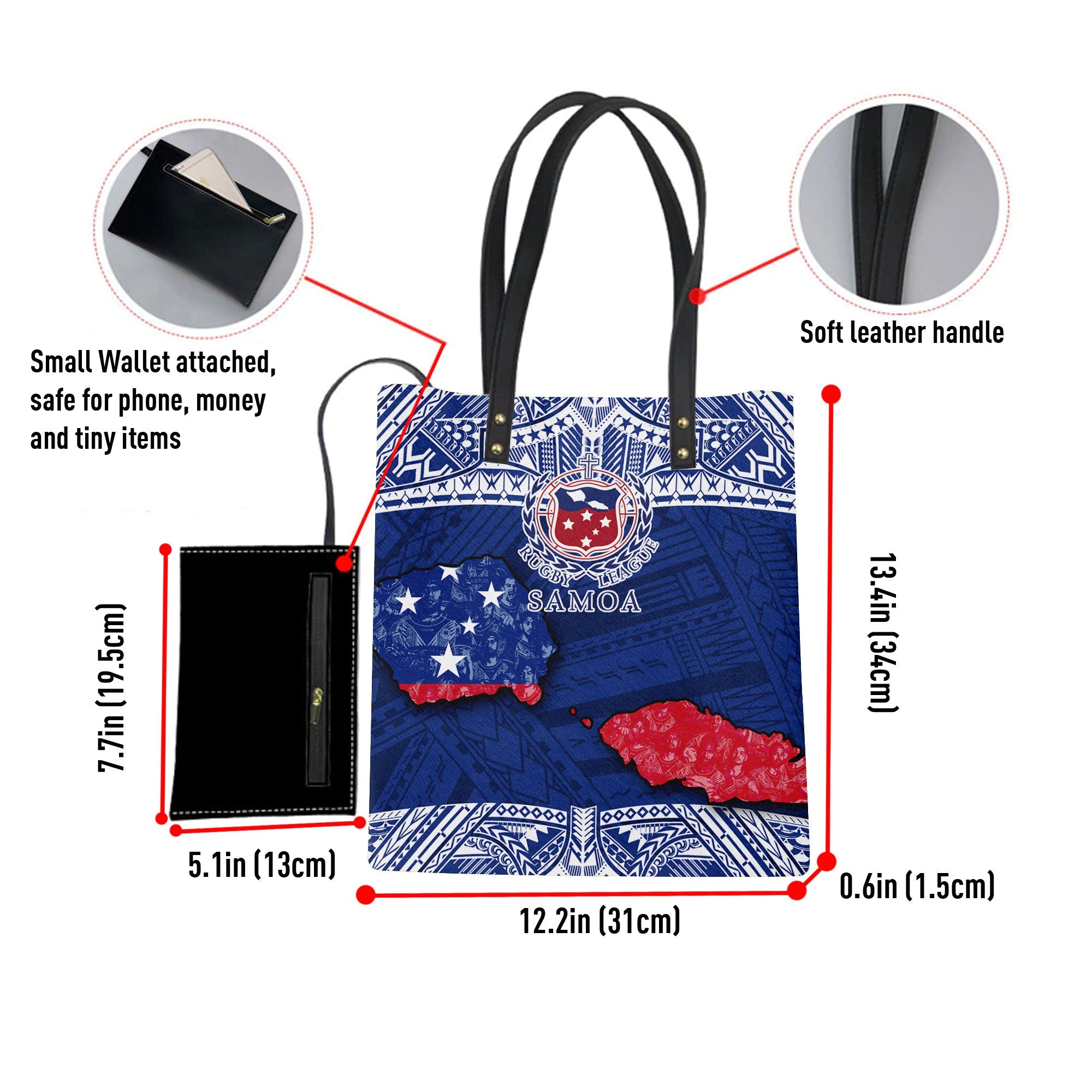 Samoa TOA Rugby Leather Ordinary Tote Bag Map Style