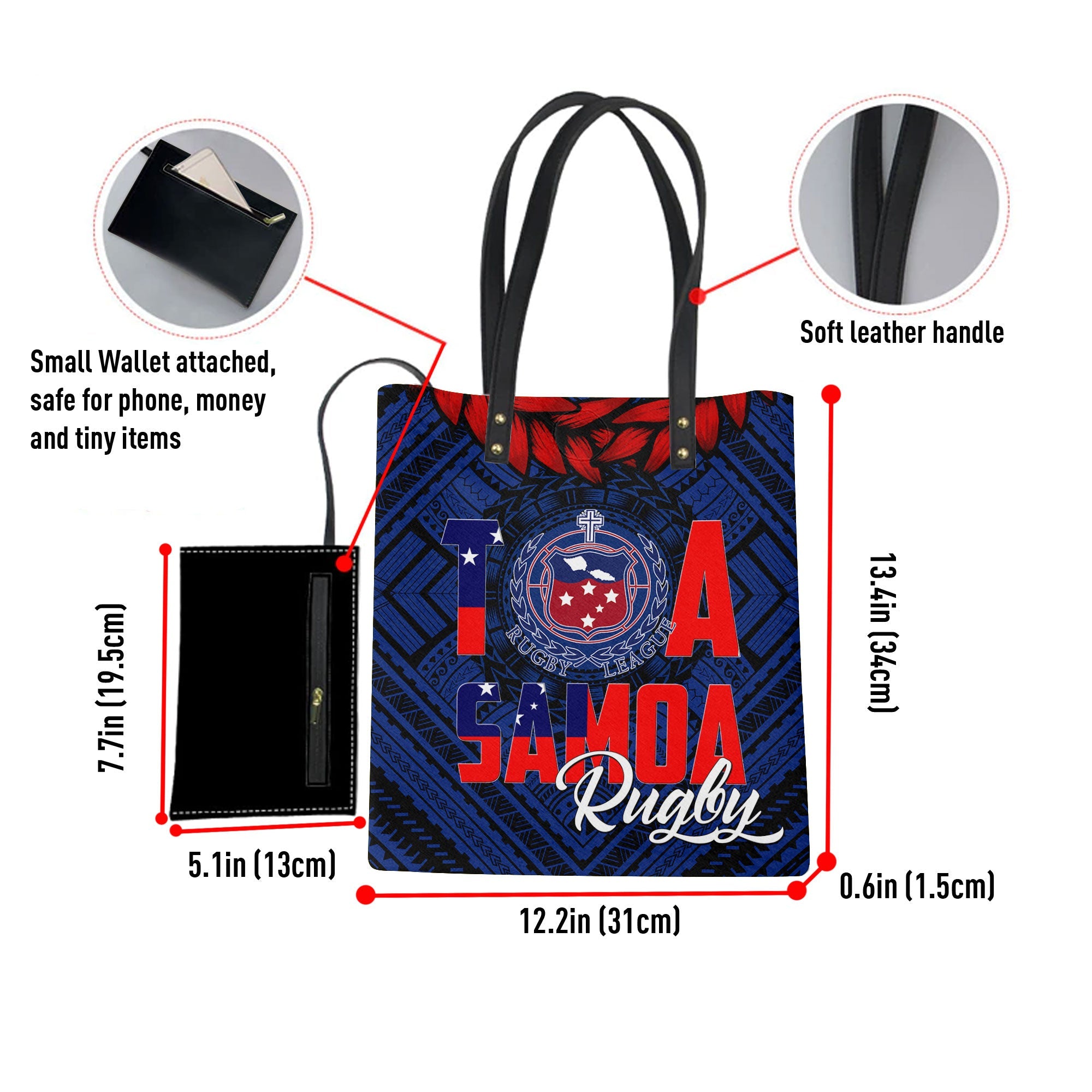 Polynesian Samoa Leather Ordinary Tote Bag Toa Samoa Rugby Ula Fala Style