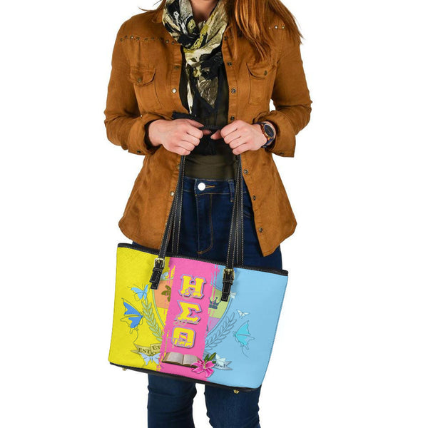 Sorority Bag - Eta Sigma Theta Leather Tote Bag Crest Style